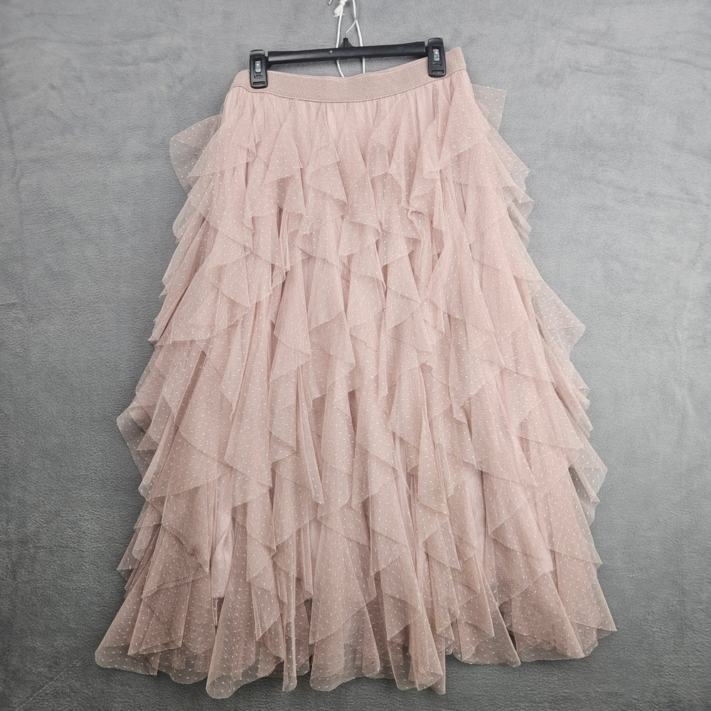 Anthropologie Tiered Tulle Maxi Skirt Rose Pink Large NWT Fairy Whimiscal